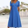 Women's V Neck Short Sleeve Maxi Dress Loose Fit High Waist Casual Summer Long Dress