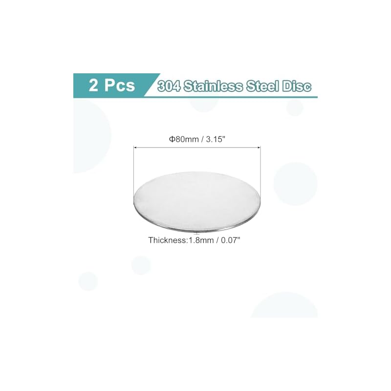 uxcell Stainless Steel Circular Discs (2 pieces), 80mm Diameter, 1.8mm Thickness, 3304 Stainless Steel, Circular Metal Stamping Blank Tag, Pendant,