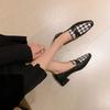 Fashion NEW Spring Women Loafers Square Toe High heels Cotton Fabric Chunky Heel Women Pumps Retro Lattice Split Leather Shoes for Women