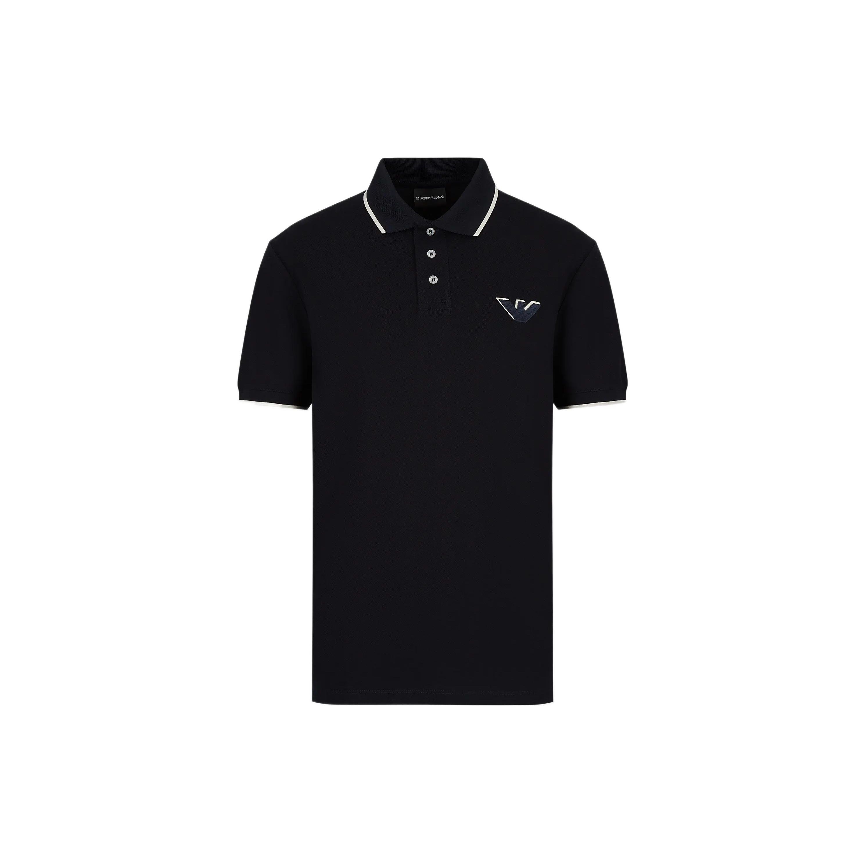 Emporio Armani Zomer 22 Effen Katoenen Poloshirt met Korte Mouwen Heren tops Zwart 6L1FD8-1JTKZ-0920 L