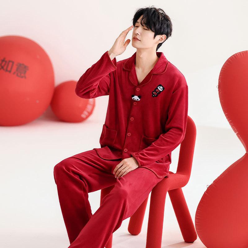 Couple pajamas birth year autumn and winter island velvet wedding newlywed winter is red high-end winter wear suit