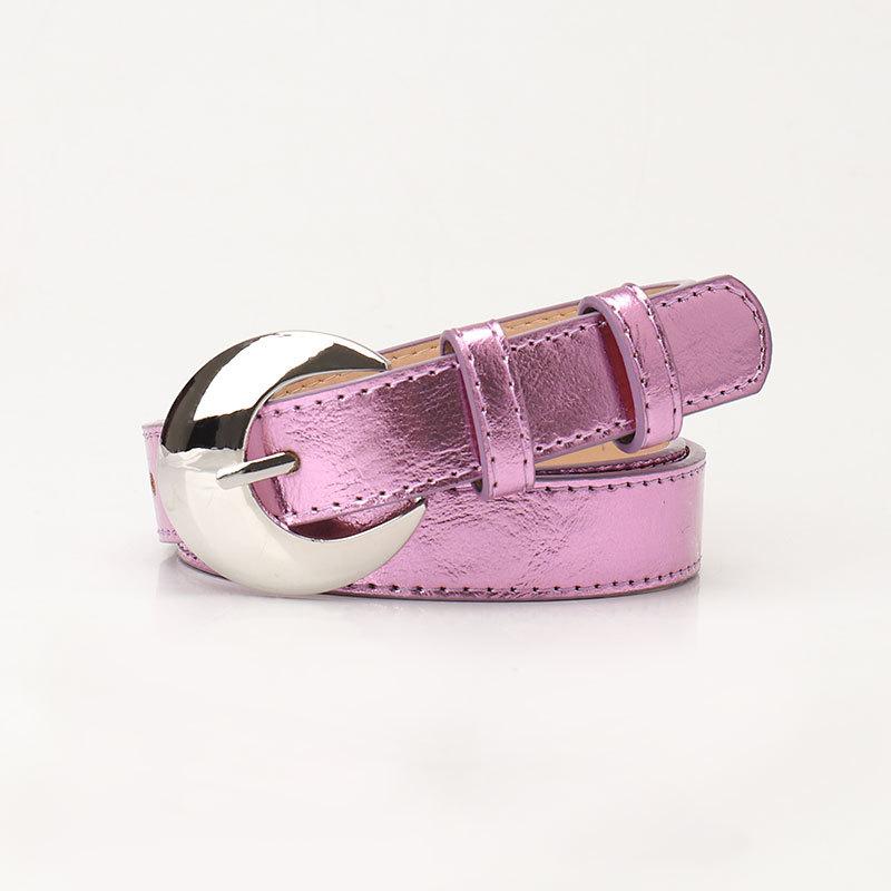 Metallic Color Belts 105cm Colorful PU Moon Buckle Trendy Jeans Belts Ladies Belt Shiny Alloy Buckle Belt Jeans Decorative Belt
