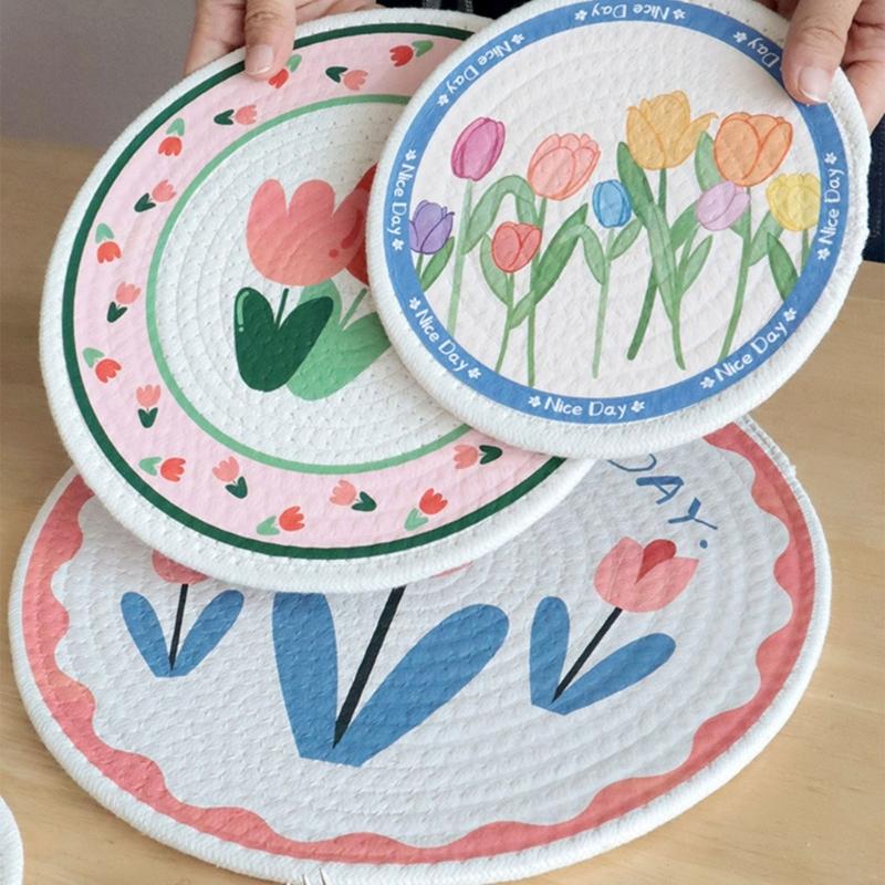 Tulips Flower Mats Cotton Rope Heat Insulated Placemats Party Essential Table Pad