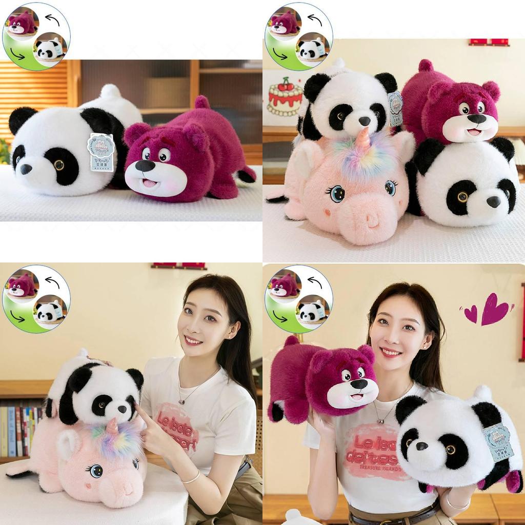 Creative Reversible Panda Plush Toy Soft Adorable Unicorn Pillow For Girls Birthday Gift