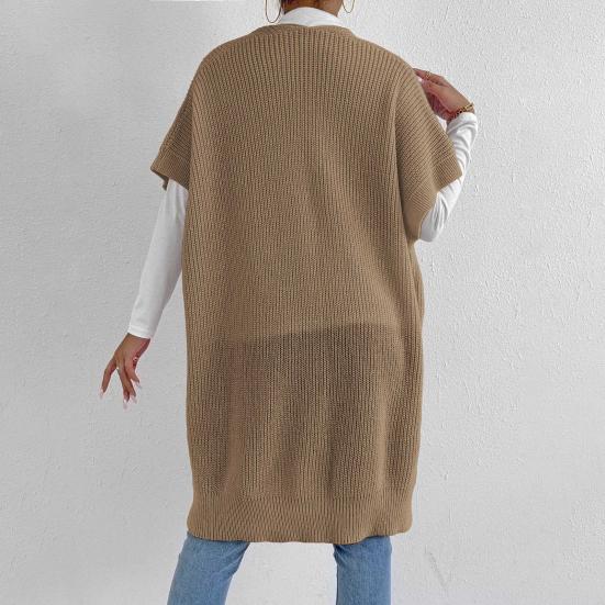 Kvinner Ensfarget Strikket Genser Vest Casual Løstsittende Cardigan Jakke Høst Vinter Strikkevest Kåpe