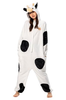 OLAOLA Dairy Cow Kigurumi Cute Adult Halloween Fluffy and Warm Flannel Pajamas for Room Perfect for Cold Unisex Pajamas, Costume, Wear, Weather,