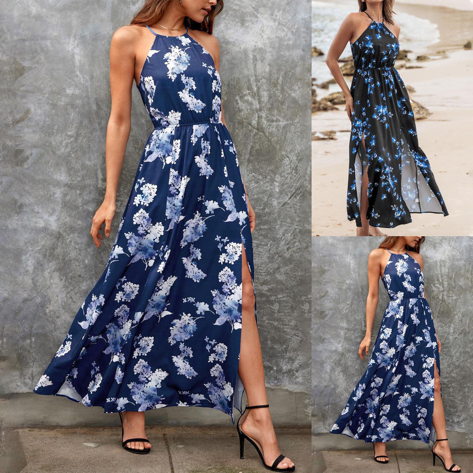 

Модные женские повседневные сексуальные платья с лямкой на шее, летнее пуловерное платье без рукавов