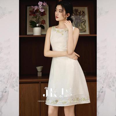 JK&JS Tencel Linen Embroidered A-line Dress