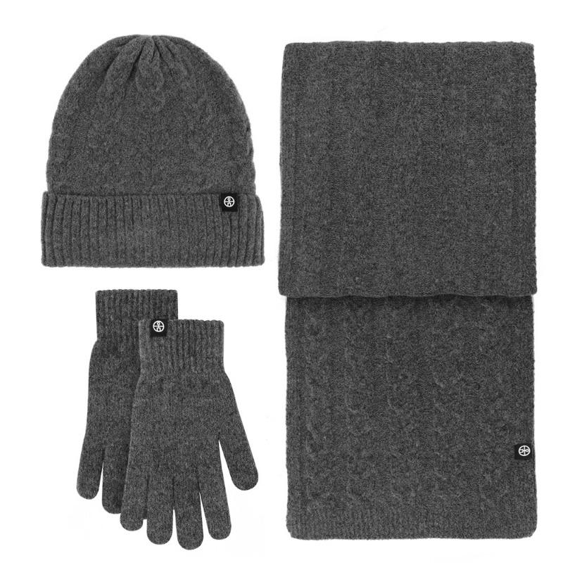 Adult warm self-heating German velvet three-piece set outdoor knitted hat scarf gloves three-piece set winter