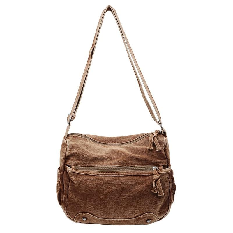 Messenger-Tasche aus gewaschenem Denim-Stoff, Mehrfachtaschen, leichte Stofftasche, verschleißfest, Retro, lässige Umhängetasche, Tragetasche mit großem Fassungsvermögen
