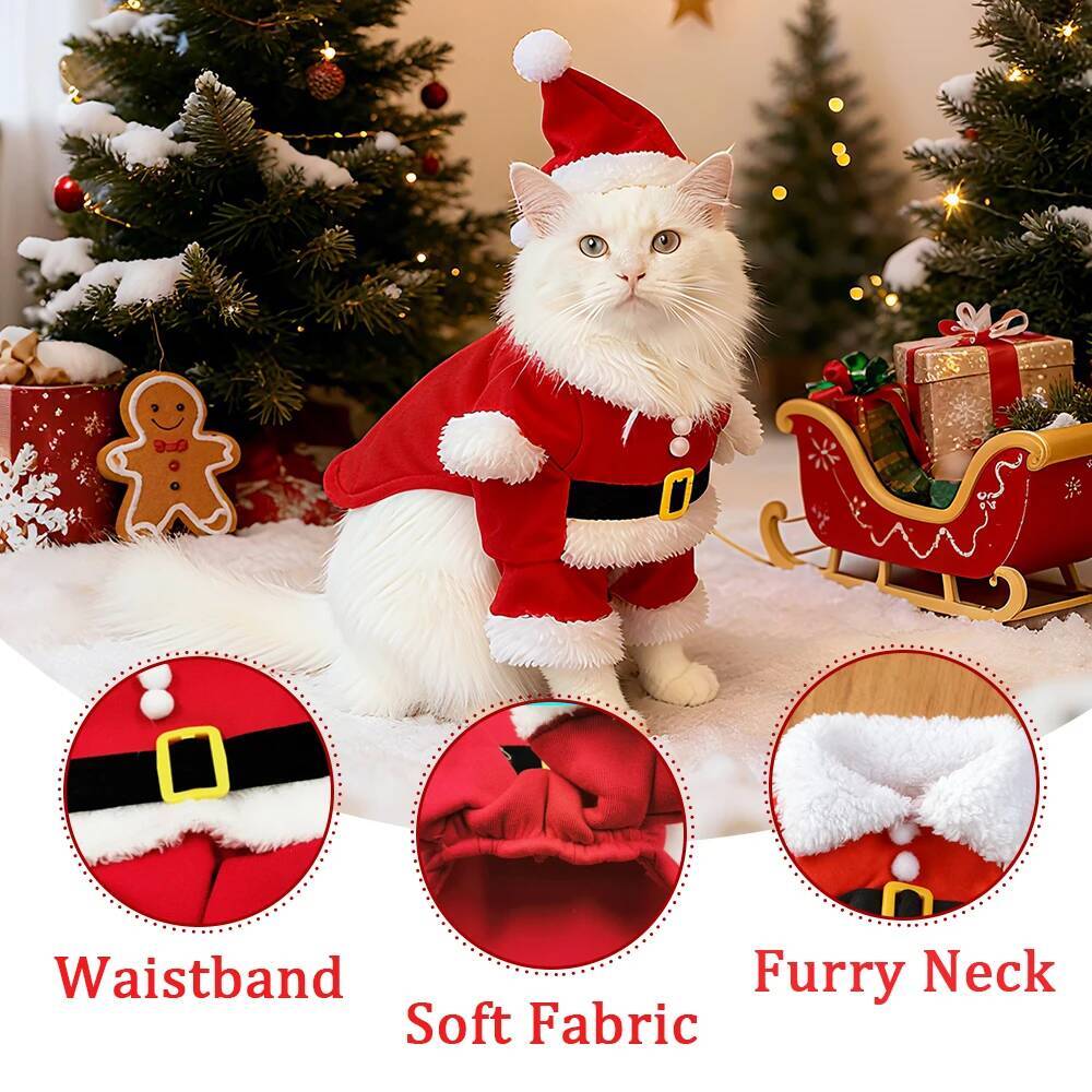 Christmas Pet Costumes Cute Kitten Santa Claus Clothes For Small Medium Dogs Cats Holiday Party Dress Up Apparel Sphynx Outfits