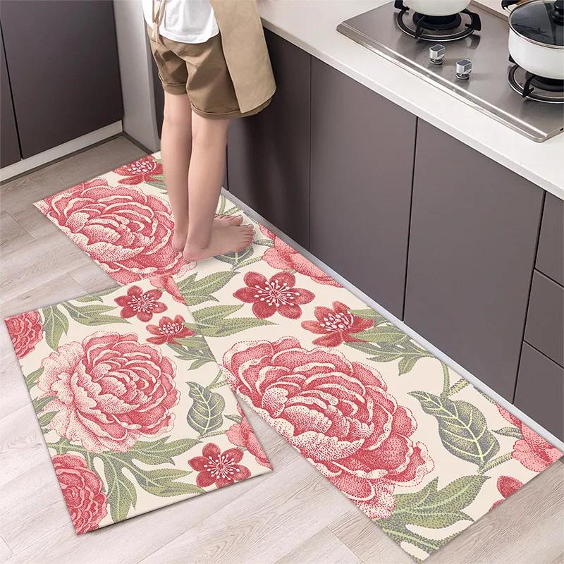 Simple Flower Kitchen Mat Bedroom Bedside Mat Entrance Door Mats Kitchen Mats for Floor Absorbant Waterproof Bathroom Carpet