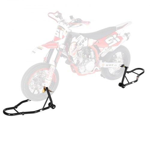 VEVOR Motorcycle Stand Lift, 1100lbs Capacity Front Rear Combo Stand Lift, Front Wheel Dual-Fork Stand, Rear U+L Fork Swingarm Spool Stand