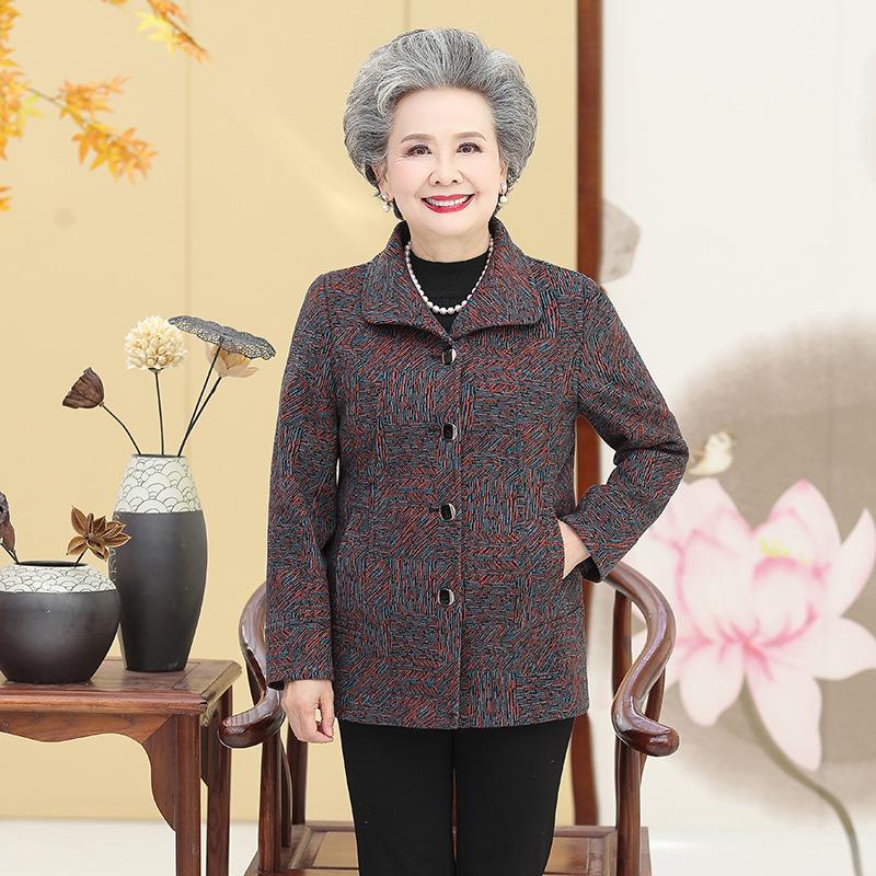 

Spring women s clothing year 0 top lapel short coat old lady clothes 5XL (145-77.5kg recommended)