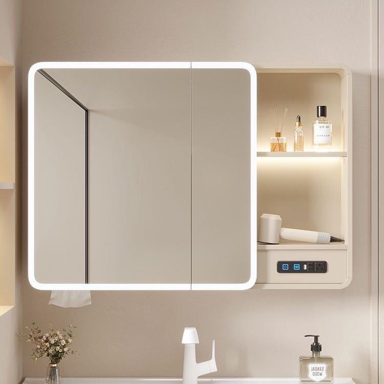 Curved Space Aluminum Smart Mirror Cabinet: Wall-Mounted, Multi-Functional Bathroom Storage with Rounded Corners.