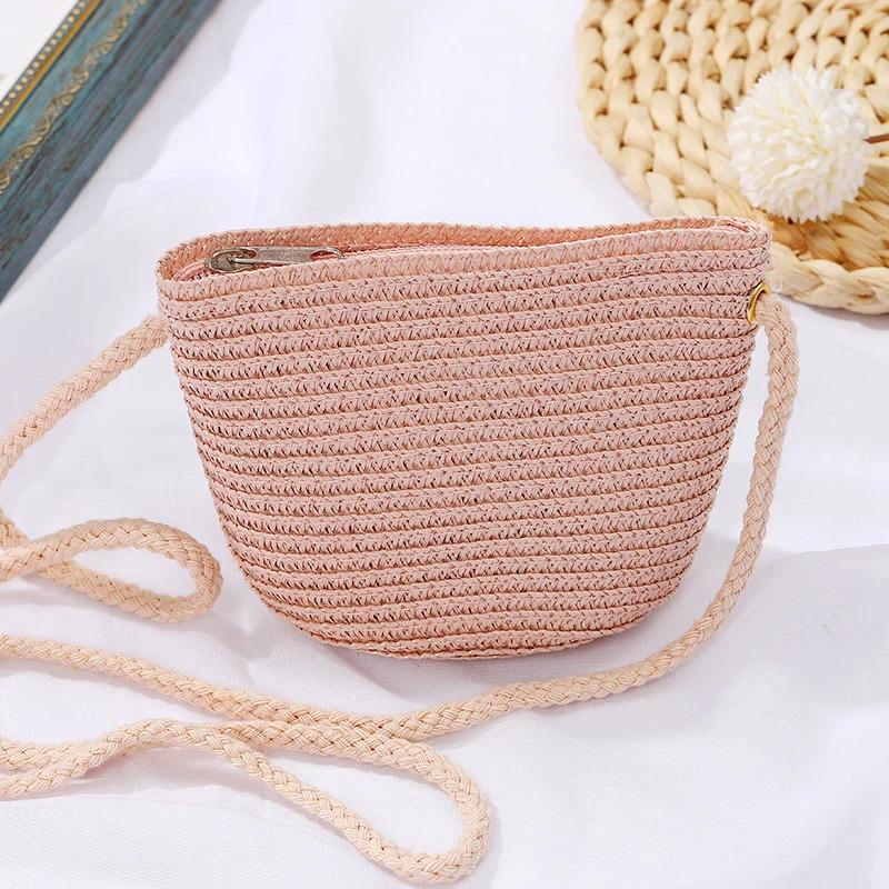 Summer blank straw bag handwoven bag creative bucket beach bag parent-child outdoor travel storage messenger bag