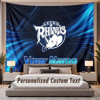 Custom Name Text Tapestry Leeds Rhinos Personalized Polyester Wall Tapestry For Bedroom And Room