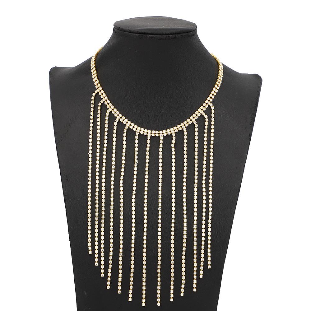 Elegant Cross-Border Geometric Tassel Choker with Rhinestones