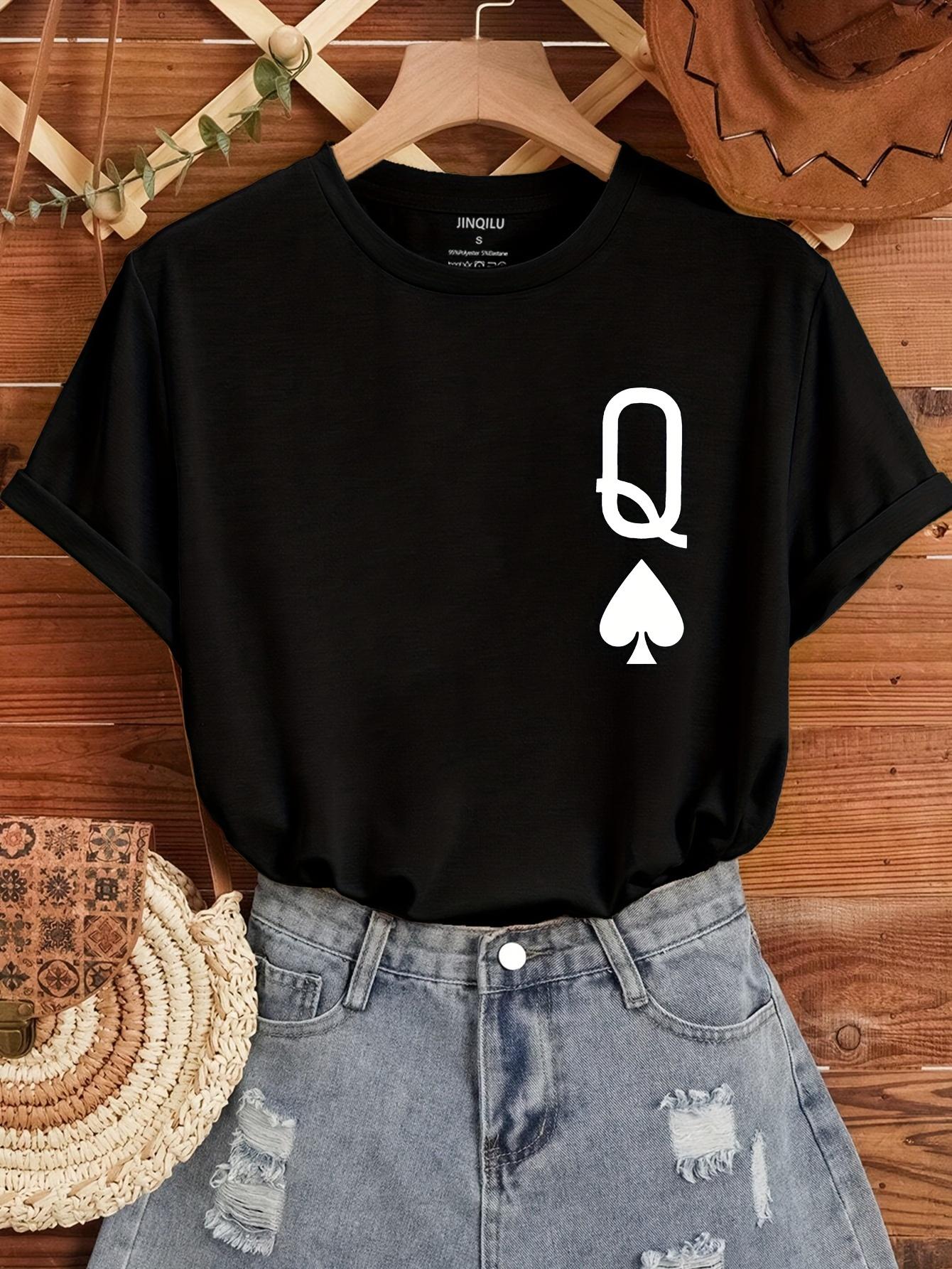 Queen of Spades Women s Tee - Minimalist Card Graphic, Casual Black Top S