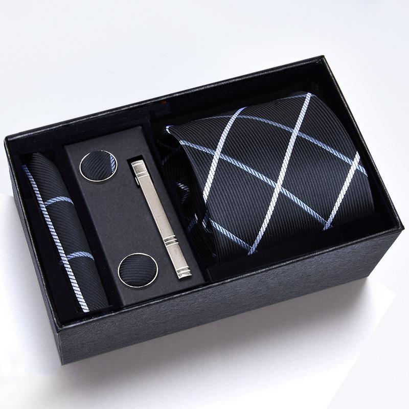 Men's Formal Tie Gift Box: Five-Piece Set with Logo, 8cm Striped Black for Weddings and Business 