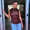 Sleeveless Leather Vest Wind Women's Clothing Leather Stand-up Collar Personalized Waist Irregular Hem Sleeveless Top
