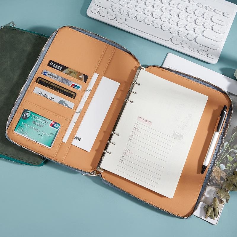 A5 Business Portfolio Notizbuch Loseblatt Ringordner Reißverschluss Tablethülle PU-Abdeckung für Meeting Reise Organizer Spiralgebunden Geschenk