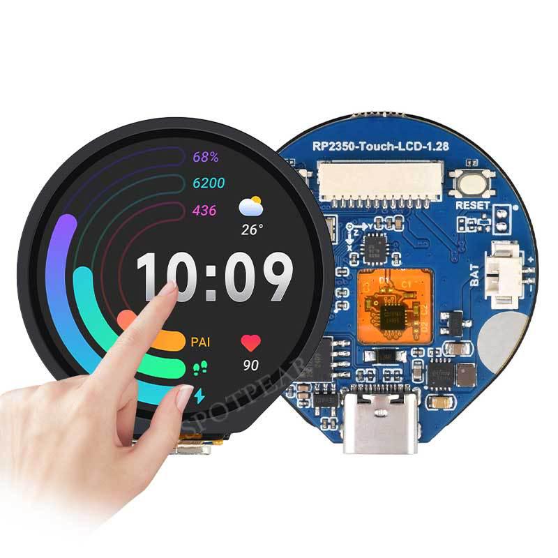 Raspberry Pi Pico 2 RP2350: 1.28" Round LCD Touchscreen Dev Board with 6-Axis Feature
