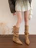 "Wasteland Spice Girls" Inner Heightening Western Cowboy Boots Women's Autumn and Winter Pile Boots Lace-up Skinny Knee Boots