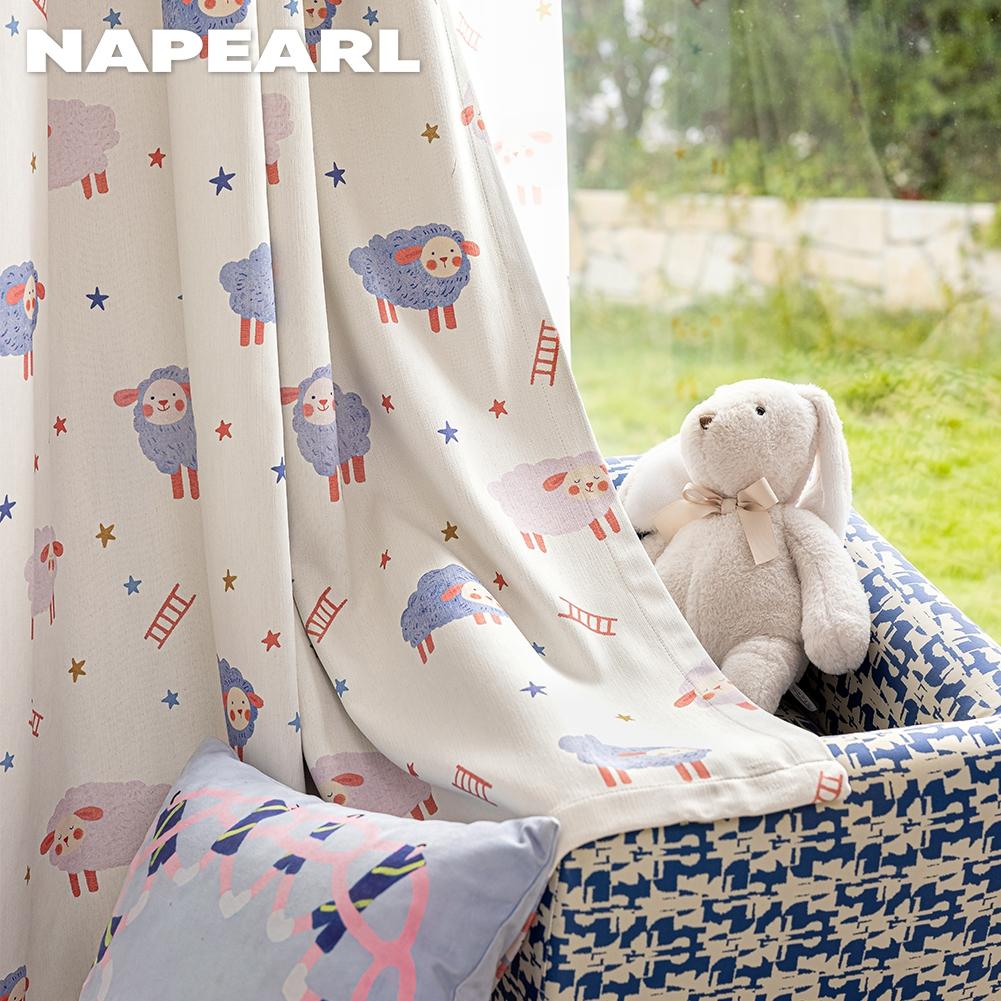 1PC NAPEARL 90% Blackout Curtains Cute Lamb Print Children's Curtains Thick Curtains for Bedroom Living Room Window for Home Decor