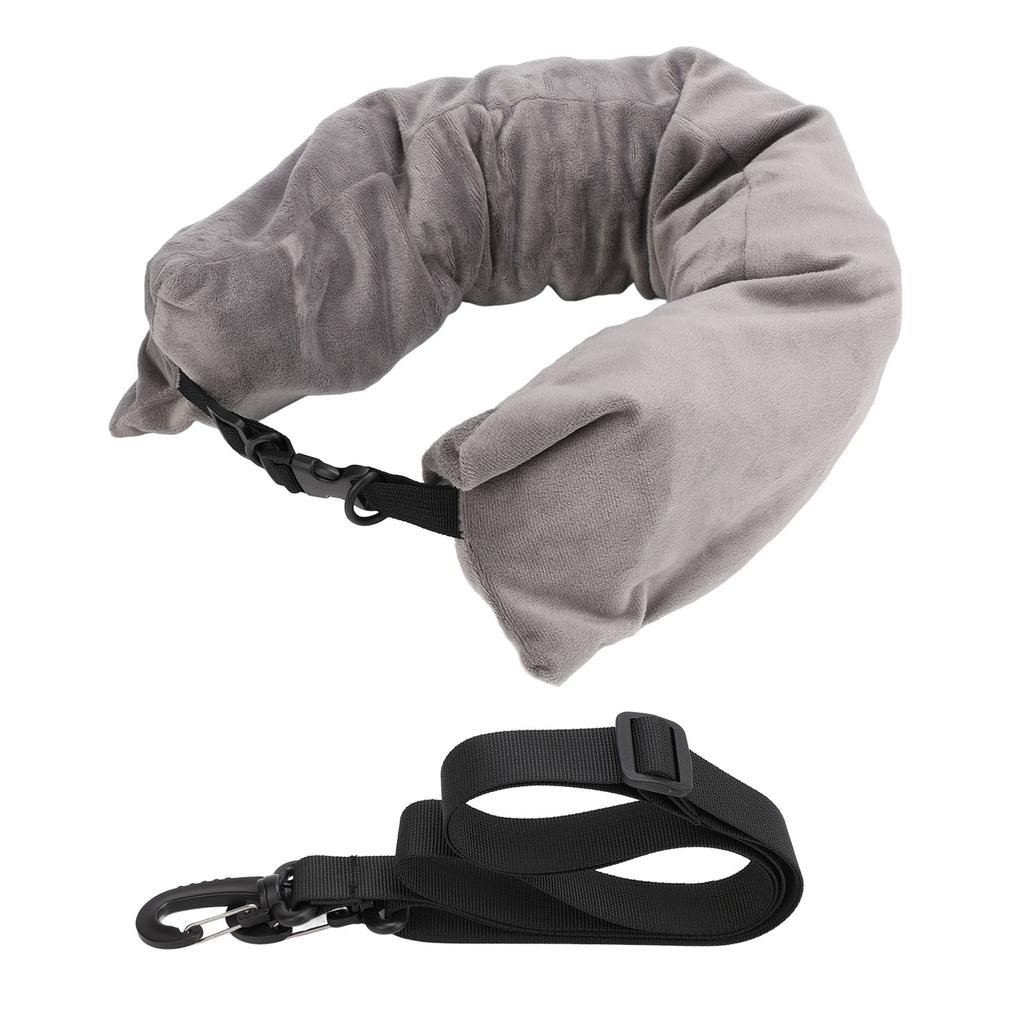 Travel Neck Pillow Stuffable with Adjustable Strap U Shape Soft Packable Fillable Travel Pillow Storage Bag Grey