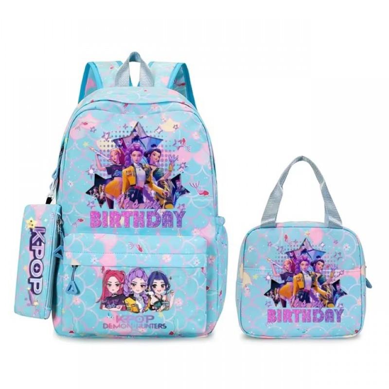 K-Pop Themed Lightweight Backpack Set Teen Girls - Cute Cartoon Design Breathable Outdoor School Bag With Ergonomic Curved