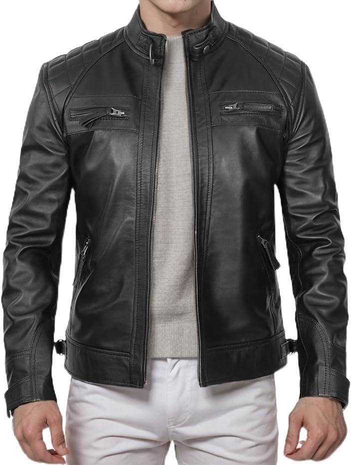 New Men's Leather Jacket Male Teen Stand-Up Collar Punk Men's Motorcycle Leather Jacket Stand-Up Collar Leather Jacket Men