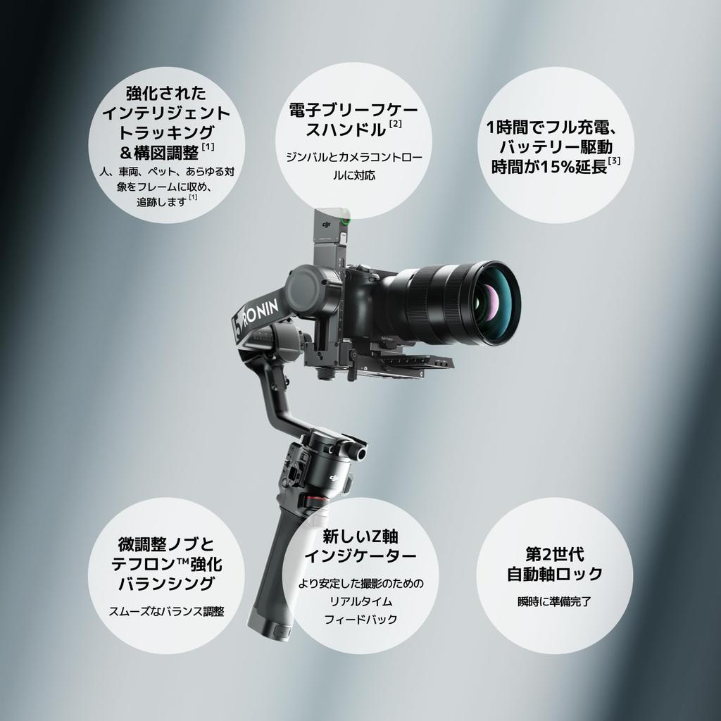 DJI RS 5 Gimbal Stabilizer for Enhanced Intelligent 2nd Generation Auto Axis Quick Open Indicator Combo, Canon/Sony/Nikon/Fujifilm Cameras, Tracking,