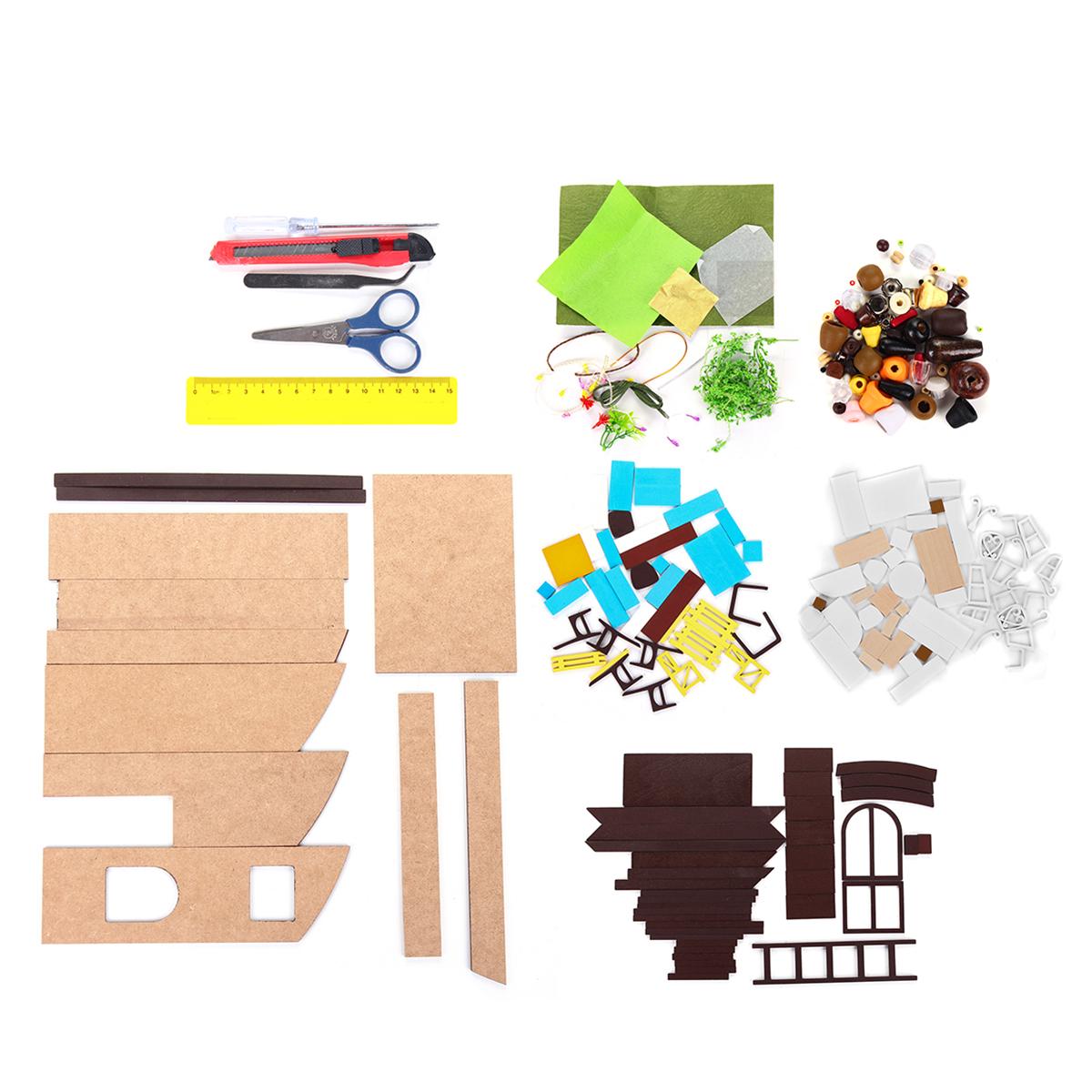 DIY-Puppe Haus Zeit Cafe Holz Miniatur Möbel LED Licht Handwerk