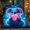 1pc Cute Koala Holding Pink Heart Sparkle Blue Background Flannel Blanket Soft Throw Bed Cover Animal Lover Gift Kids Room Decor