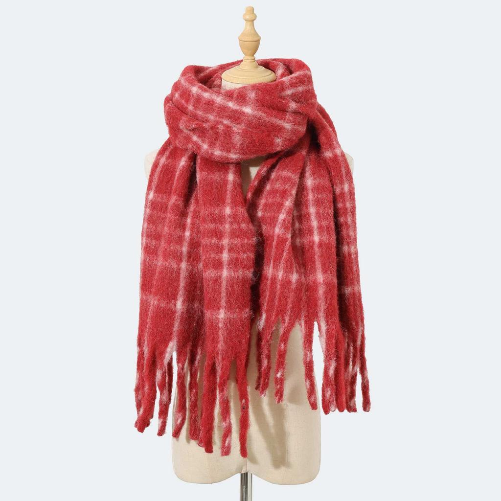 Wool Blended High-end Scarf Ankola Red Plaid Scarf Women's Winter Atmosphere Versatile Scarf