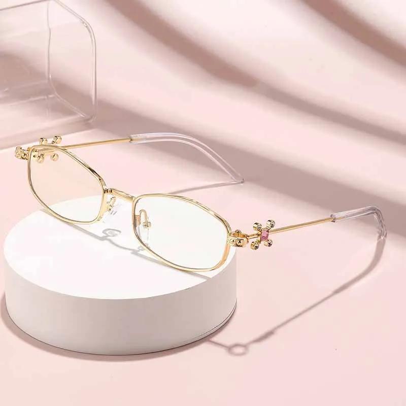 Elegant Personality Oval Optical Glasses Unisex Anti-blue Light Luxury Diamond Glasses-legs Advanced Sunglasses Protect Eyes