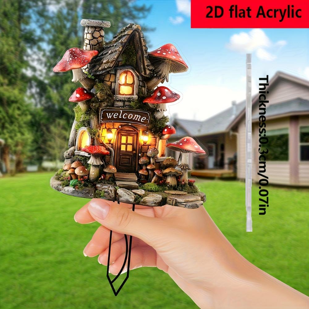 Bright Mushroom House, 2D Flat Acrylic, Decoration, Suitable for Garden, Lawn, Outdoor, Party, Christmas, Halloween,