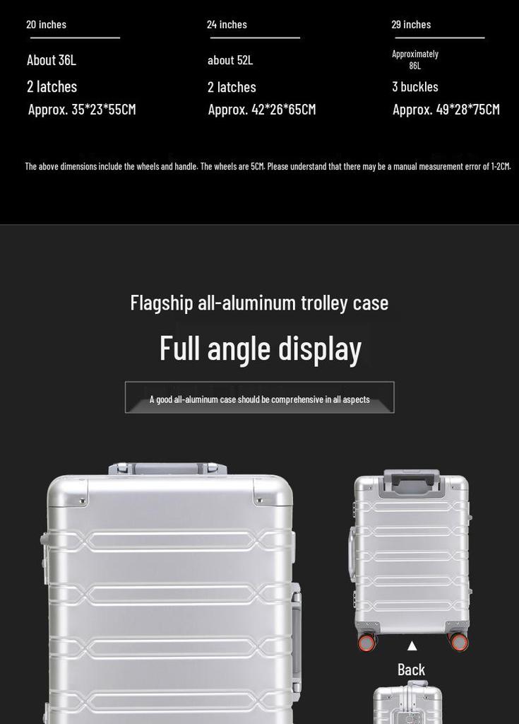 20" & 24" Durable Aluminum-Magnesium Alloy Carry-on & Large Capacity Travel Trolley Case