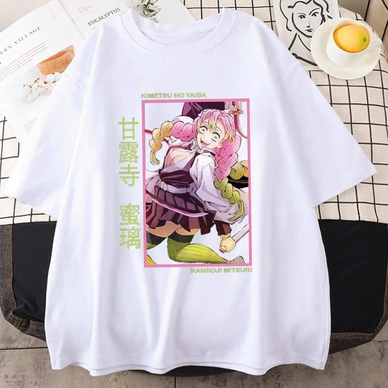 

Новая футболка Kanroji Mitsuri с графическим принтом, женская летняя повседневная футболка с круглым вырезом, уютная уличная одежда с короткими рукавами, модные футболки с аниме 3XL