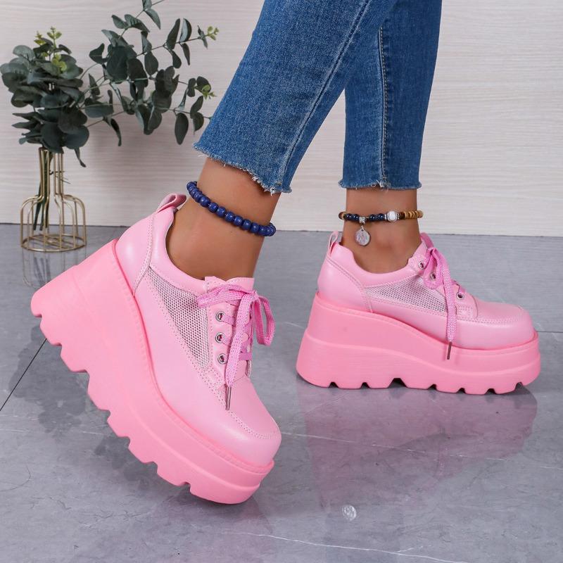 Damen Chunky Sneaker Rosa Damenschuhe Outdoor Skateboard Schuhe Sommer Komfort Schnürschuhe Damen Sneaker Keilabsatz Damen Schuhe