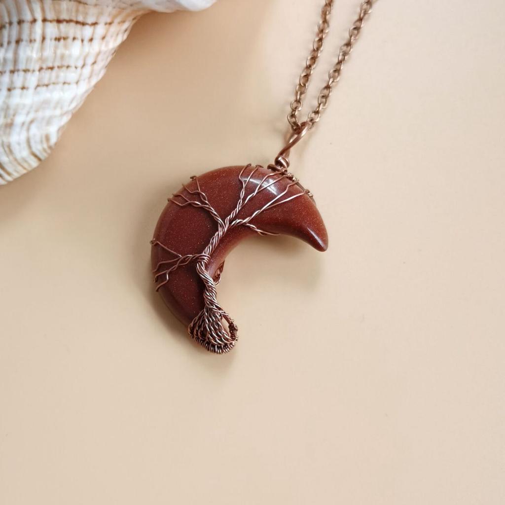 Ancient Red Copper Moon Natural Stone Wrapped Around The Tree Of Life, Necklace, Fortune Tree Necklace N511