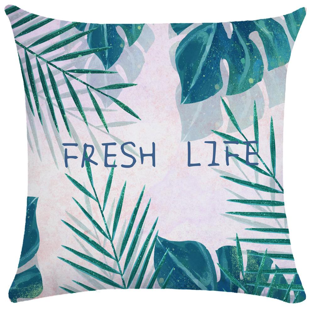 Palm Leaf Outdoor Cushion Cover Nordic Hand-painted Plant Pillowcase Soft Pillowcase Short Plush Pillowcase