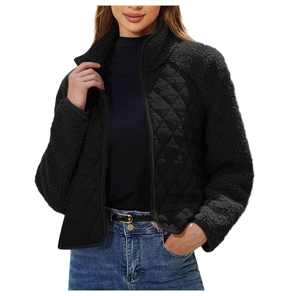 Women's Fashion Autumn/Winter Cardigan Zipper Long Sleeve Plush Panel Coat