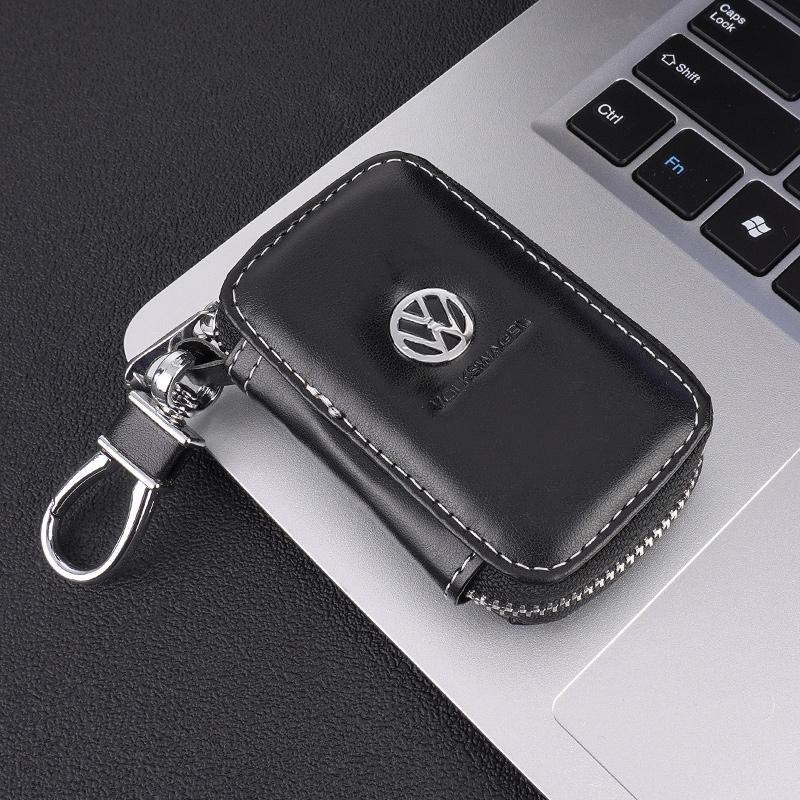 For VW Leather Car Remote Key Case Bag Keychain Storage Box For Volkswagen VW Polo Golf Touareg T6 T5 Passat B7 B5 Touran Beetle Tiguan xc4