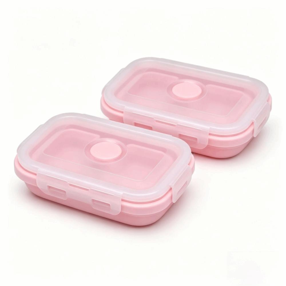 2PCS Collapsible Design Lunch Storage Container Silicone Airtight Kitchen Organizer For Picnics