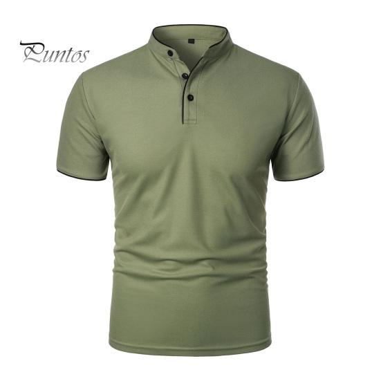 Koszulka męska z krótkim rękawem, kołnierzyk typu half-stand, jednolity kolor, swobodna, prosta, regularna, dopasowana, do uprawiania sportu, podróżowania, biura, codziennego noszenia