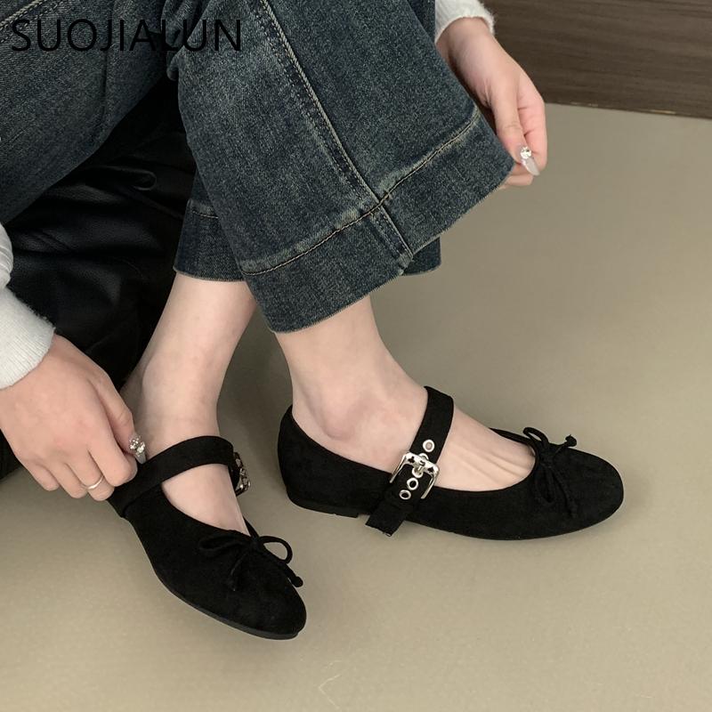 Fashion SUOJIALUN 2025 New Brand Women Flat Shoes Fashion Round Toe Ladies Elegant Ladies Mary Jane Shoes Soft Flat Heel Dress Boat Shoe