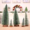 Mini Christmas Trees Artificial Pine Tabletop Decor Snow Top Dark Green Silver White Wood Base Xmas Party Decoration Decoration