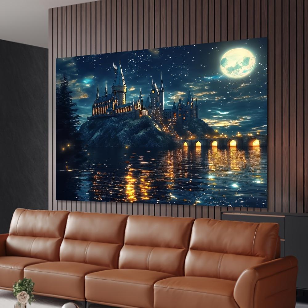 Enchanted Castle Tapestry - Magical Night Scene with Moon and Lake for Home Decor and Aesthetic Beauty, Perfect for Any Room 100X70CM